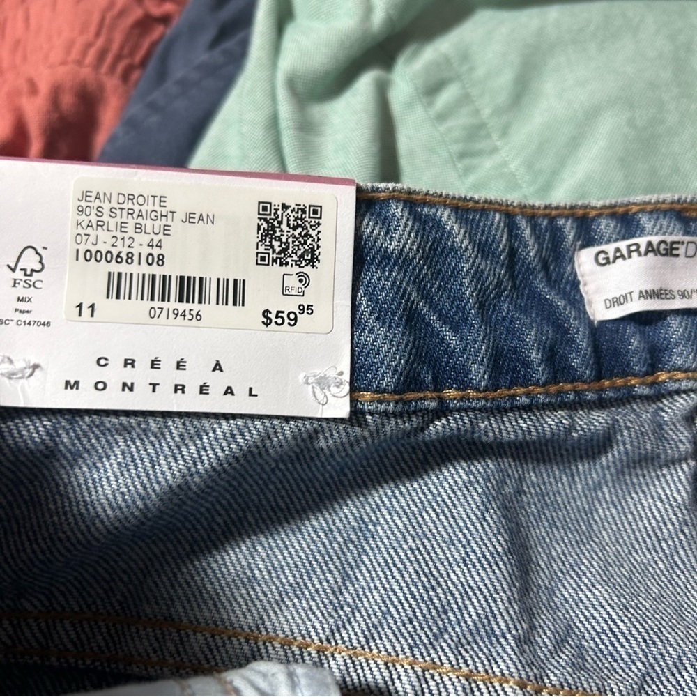 New Garage Denim Droit Annees 90s Straight Distressed Jeans 11/30 Light Wash - Picture 2 of 6